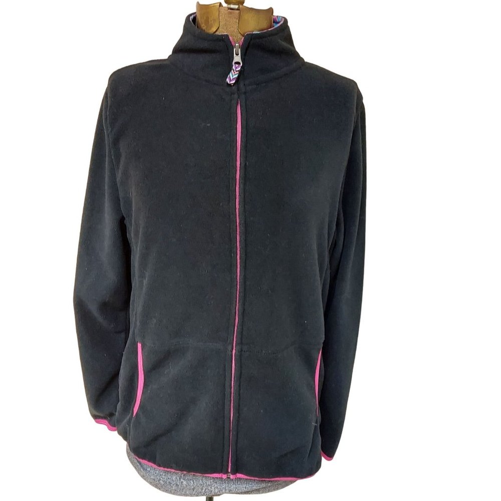 Architect Black Pink Fleece Full Zip Jacket High Mock Neck Womens Large